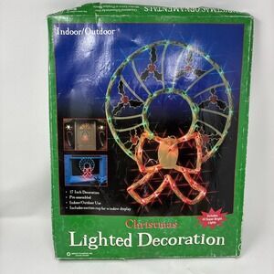Vintage Christmas Silhouette Wreath Light Up  Holiday Window Decoration 17"